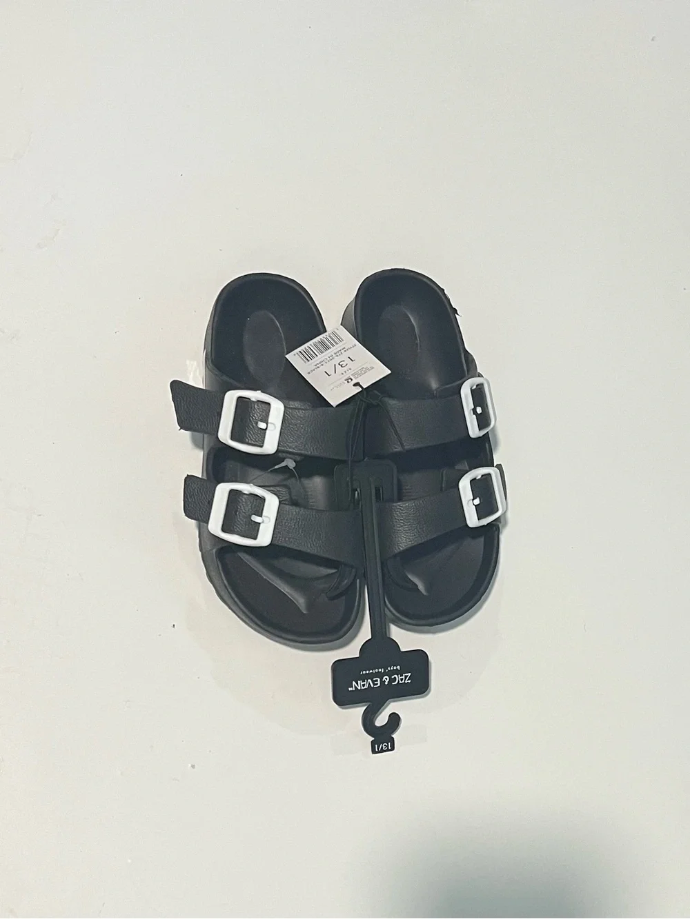 Kids Black Double-Buckle Slide Sandals with White Buckles